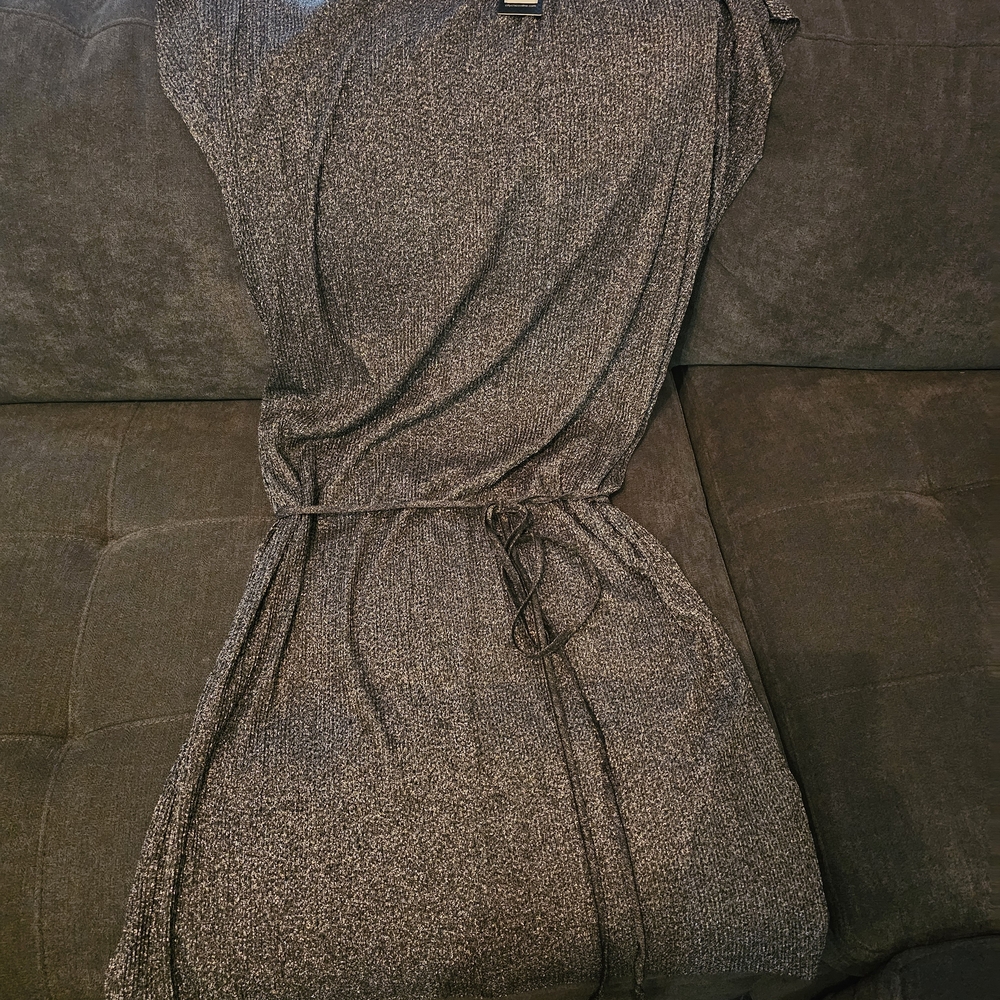 **City Chic Metallic Charcoal Midi Dress with Tie Waist - Very Light Weight - Picture 3 of 6
